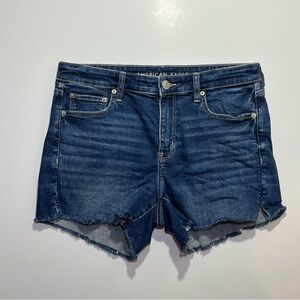 American Eagle Midi Stretch Raw Hem Blue Jean Shorts, Size 12